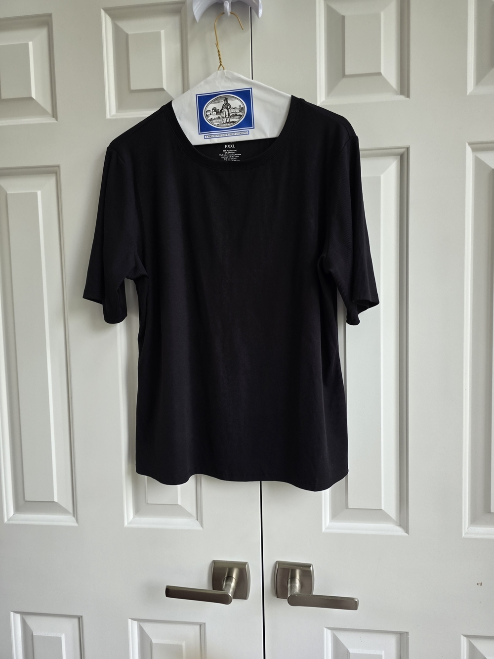 Nine West Black Ribbed Soft Spun Crew Neck Tee